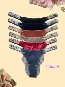 LOVE SECRET Cozy Fleece-Lined Lace Design 3 PACKS Shining Sparkling A+ Class Rhinestone Briefs 6 Colors High Quality Comfortable Breathable Fresh Underwear Panties Suitable for Daily Life ,Thickened velvet autumn and winter style  95% nylon, 5% Spandex