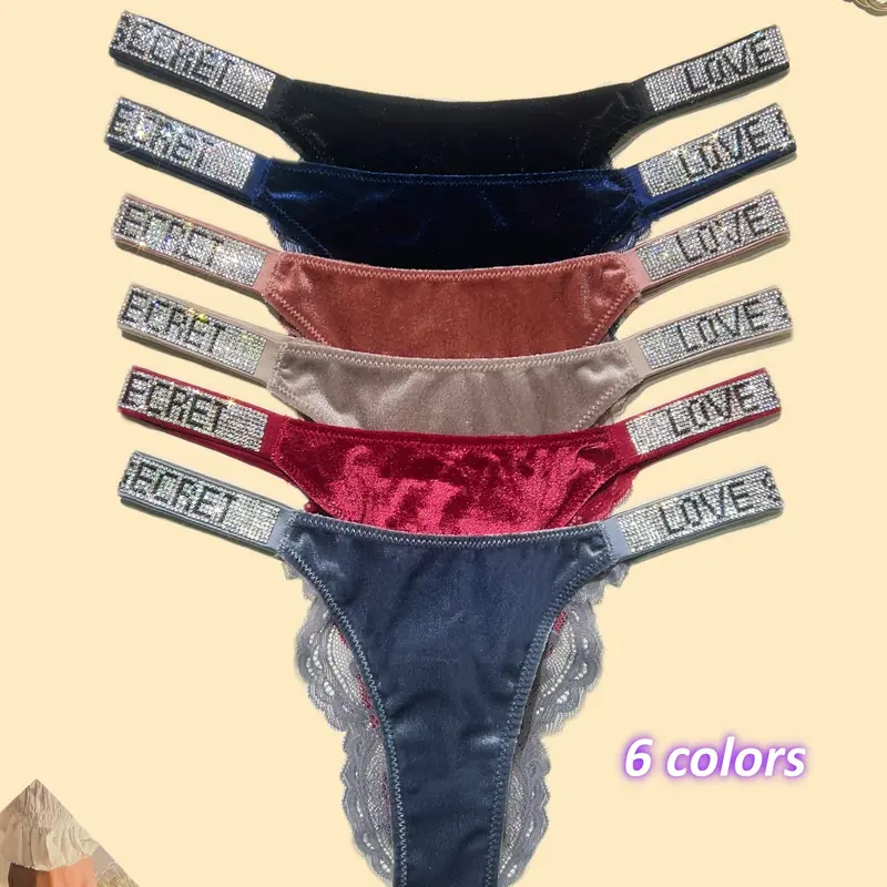 LOVE SECRET Cozy Fleece-Lined Lace Design 3 PACKS Shining Sparkling A+ Class Rhinestone Briefs  High Quality Comfortable Breathable Fresh Underwear Panties for Daily Life Thickened Velvet Autumn Winter Style 95% Nylon 5% Spandex  Cotton, Seamless