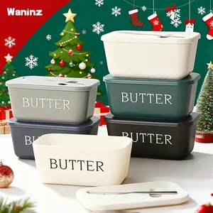 Sealed Butter Box with Lid, Stainless Steel Knife Included, Plastic Butter Tray Container for Counter & Fridge Door Organizer, Food Storage Containers