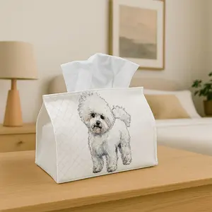 1PC Tissue Box with Checkered Lid - White Poodle Dog in Realistic Portrait Design, Durable Fabric Multi-Functional Decorative Storage for Kitchen, Living Room, Tissue Dispenser for Home & Car Decor , Compact & Stylish for Everyday Use