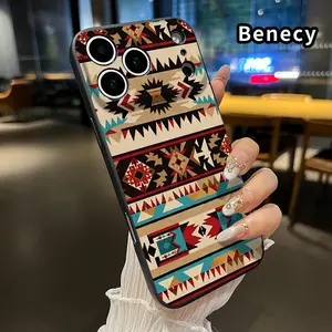 Straight Edge Phone Case for iPhone 17 15 16 14 Pro Max 13 12 11 XR XS Plus Air E  Tribal Artistry Tapestry Pattern Anti-Scratch Shockproof TPU Bumper Drop-proof Cover Cellphone Protective