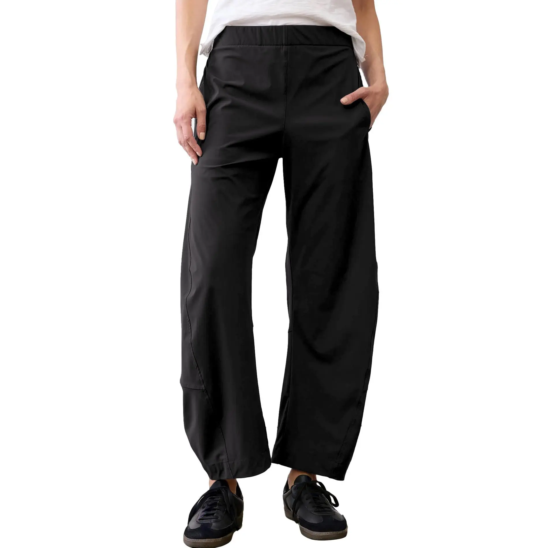 JGS1996 Women's Mid Rise Barrel Pants Elastic Back Waist Tapered Trousers with Side Pockets Baggy Lounge Bottoms True to Size for Daily Travel & Back to School Breathable Fabric