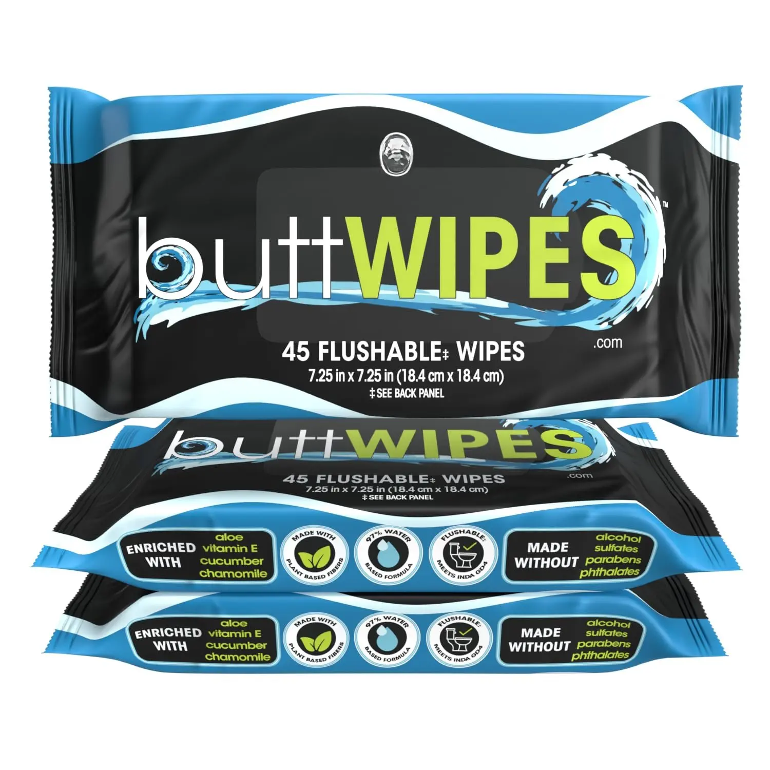 ButtWIPES Flushable Wipes -  Wipes Water-Based with Aloe and Vitamin E - Made Without  or Added  for Adults (Pack of 3)