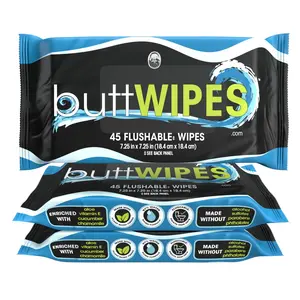 ButtWIPES Flushable Wipes -  Wipes Water-Based with Aloe and Vitamin E - Made Without  or Added  for Adults (Pack of 3)