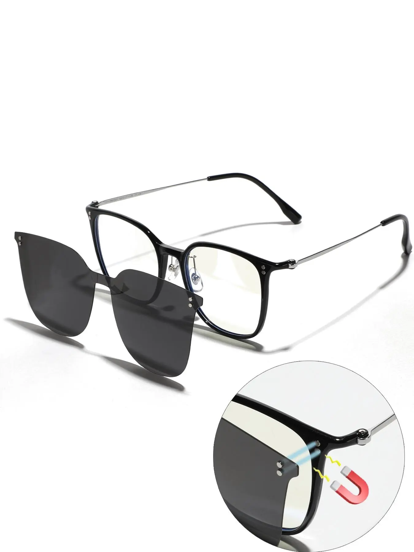 Unisex Simple Style Plain Color Lightweight Durable Sunglasses, Polarized Sun Glasses, Trendy Casual  Magnetic Lens Sunglasses for Everyday Use, Fashion Accessories for Outdoor Activities