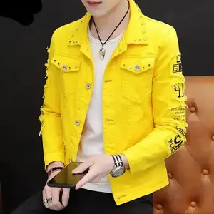 Fashion Men Denim Jacket Spring And Autumn Personalized Design Jean Coats Male Slim Fit Solid Color Handsome Versatile
