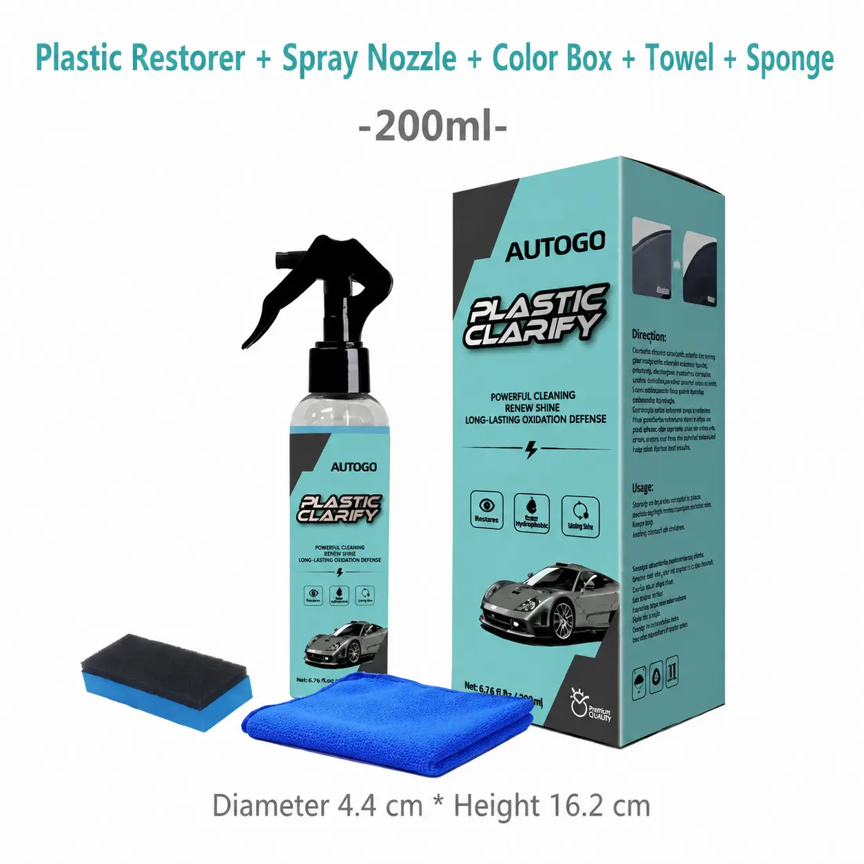 Waterless Car Spray Wax Kit, Automotive Interior Detailer with Sponge & Towel, Ceramic Shine Coating for Plastic, Rubber & Leather Surfaces, Quick Effect Interior & Exterior Cleaning, Long-Lasting Protection & Easy Car Maintenance Solution, 200ml