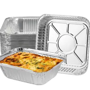 100 Pcs Disposable Aluminum Tin Foil Baking Pans Heat Resistant Bakeware Square 8"X8"Inch Meal Prep for Catering,Baking Cakes,Breads, Brownies, Bread, Meatloaf, Lasagna Cookware Oven