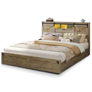 Bed Frame with LED Lights Rustic Oak