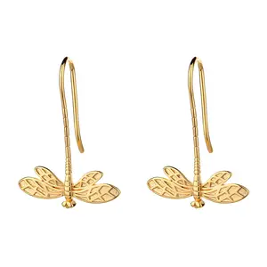 Amy & Annette 14K Gold Dangle Dragonfly Earrings with Elegant Design and Classic Style