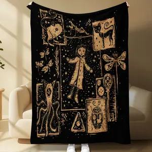 Ultra-Soft Flannel Blanket with Coraline Pattern, Cozy Throw for Bedroom Living Room Sofa Camping Travel, Perfect Gift for Family Friends, Lightweight Cozy Blanket