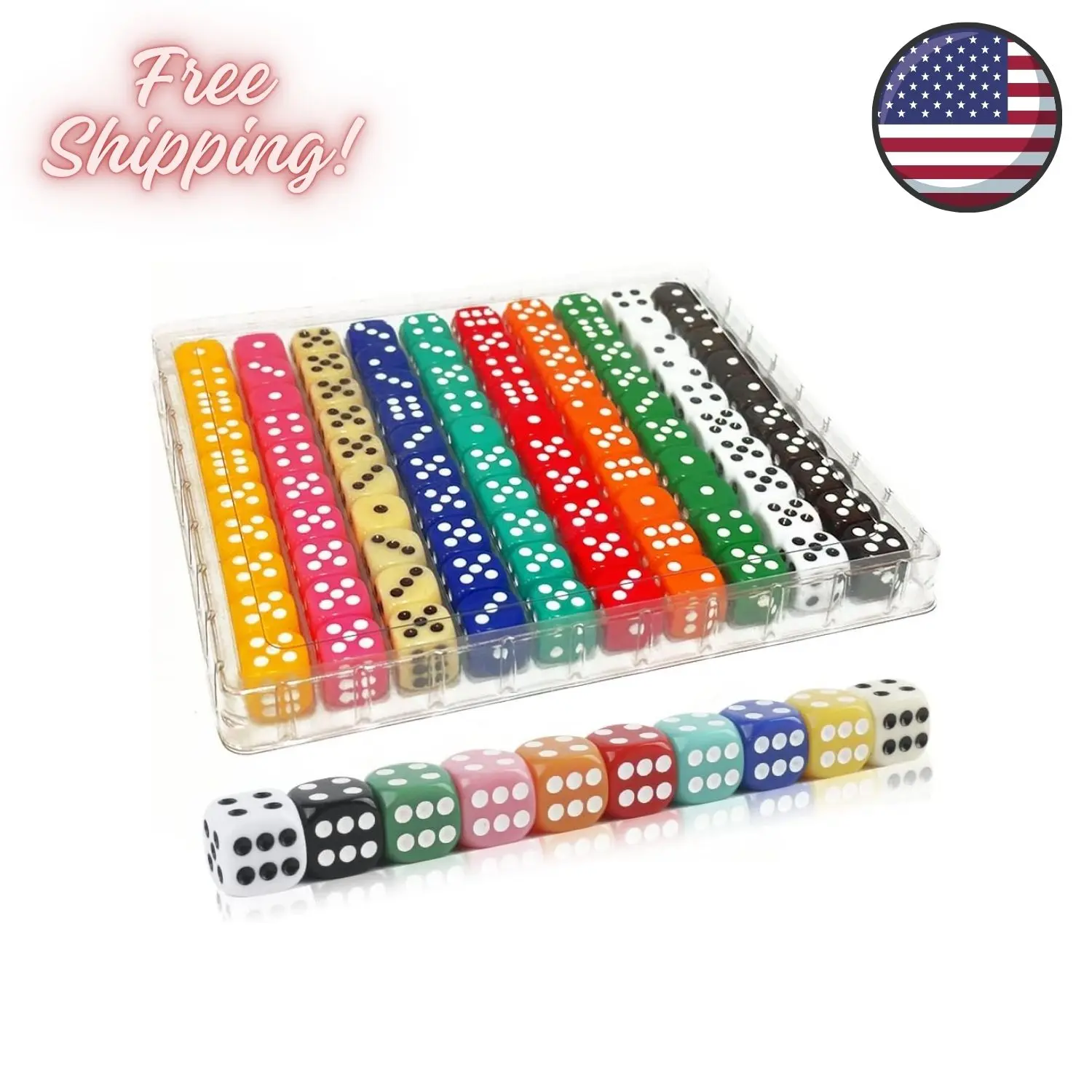 100 Pieces 16MM Dice Set, 6 Sided Standard Colored Dices