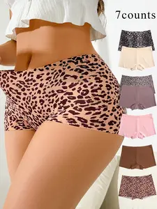 【Plus Size】 Solid & Leopard Print Boyshorts, Casual Comfy Breathable Panty for Daily Wear, Women's Underwear for All Seasons
