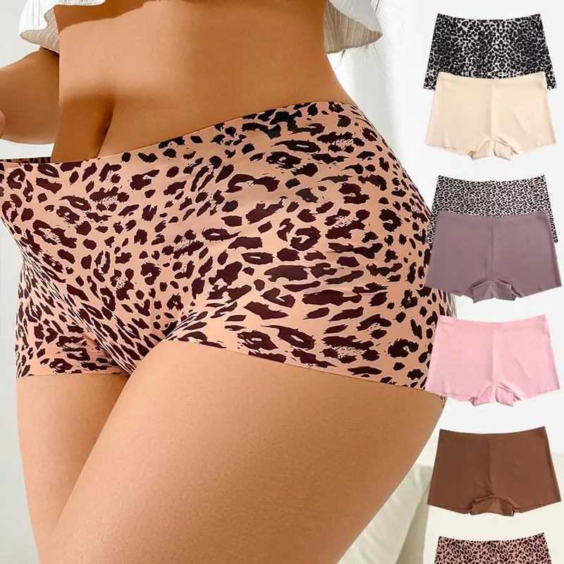 【Plus Size】 Solid & Leopard Print Boyshorts, Casual Comfy Breathable Printed Panties for Daily Wear, Women's Underwear for All Seasons, Casual Comfy Panties, Solid Print Knicker, Casual Panty, Fitted Underwear