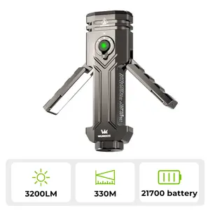 Wurkkos HD02 | Magnetic Foldable Flashlight with Quad Beam, 3200 Lumens, Spotlight/UV Light/Green Laser& Wing Light