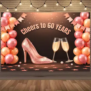 60th Birthday Rose Gold Banner | Cheers to 60 Years Photo Backdrop