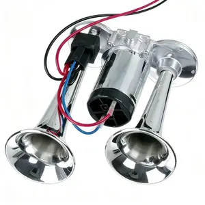 12V Dual Trumpet Air Horn Kit with Compressor, 130DB Loud Chrome-Plated Horn for Truck, Car, SUV, Pickup, Motorcycle