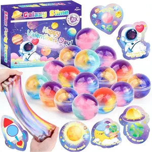 Valentines Day Gifts for Kids, 30 Pack Galaxy Slime Ball with Greeting Cards, Slime Stress Relief Fidget Toys, Valentine Classroom Exchange Gifts, School Prizes Party Favors
