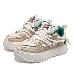 Hobibear Men's and women's spring new trend of wild low gang thick bottom shoes, mesh splicing leather sneakers, casual fashion pops shoes Runner Closed