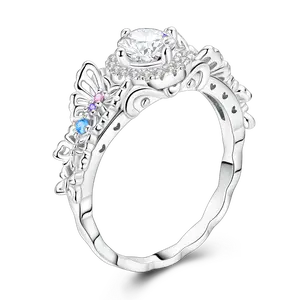 MULA Vintage Butterfly Ring, Sterling Silver with Platinum Plated, Colorful CZ Embellishments, Romantic Insect Jewelry, Perfect for Birthday, Valentine's Day Gifts for Women and Girls