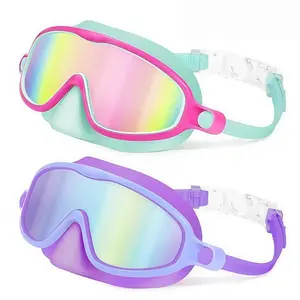 Swimming Goggles with Nose Covers, Anti Fog & Shatter Lenses, Wide Field View, Suitable for Ages 3-8, 2 Pairs