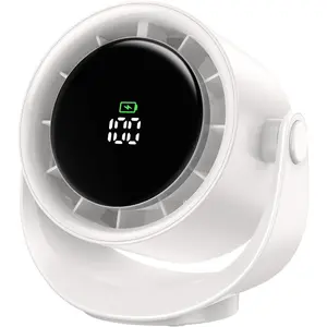 Desk Fans for Bedroom,  Airflow Turbo Quiet Small USB Fan, 17hrs Running, 360? Rotate & 5 Speeds, 4000mAh  Operated Portable Fan with LED Display for Home Office Desktop-White