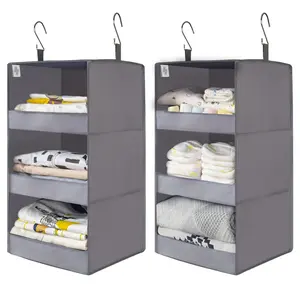 3-Shelf Foldable Closet Organizers, Hanging Shelves for Locker & Camper, Gray, 2-Pack
