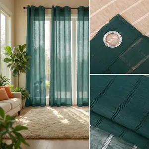 Window Wear 4 Panels 34x84inch 540D mesh straight stripe curtains with loops at the top, soft and light-transmitting, suitable for bedrooms and living rooms, 130 GSM. FT6662