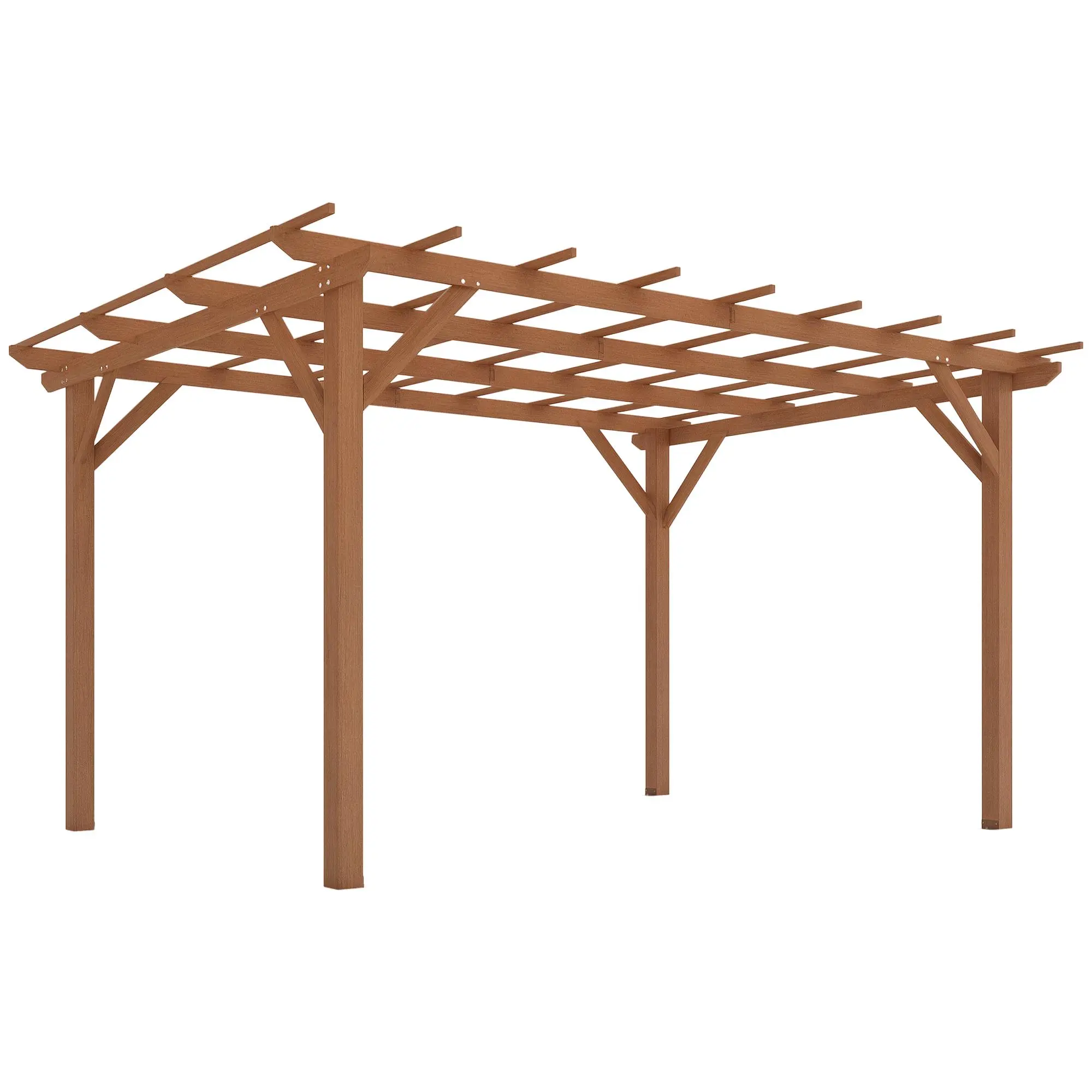 Outsunny 10'x13' Heavy Duty Fir Pergola - Outdoor Wood Garden Building with Open Roof, Stable Metal Structure, Concrete Anchors, Shade Area, Plant Support Stakes, Expansion Screws, Assembly Guide for Patio Climbing Plants, Heavy Duty Pergola, 10' X 13'