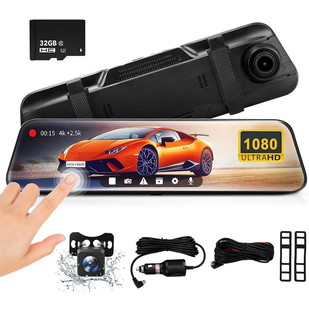 【BackToSchool】 10 Inch Rearview Mirror Dash Camera, 1080P Full HD Front & Rear Dash Cam, Touch Screen Car Backup Camera with Night Vision, Parking Assistance