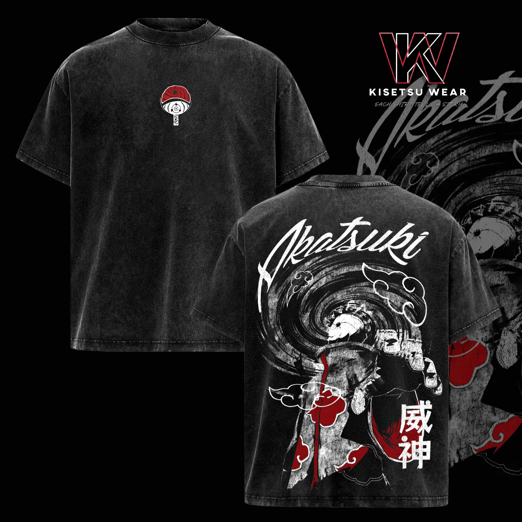 Obito Vintage Washed Oversized T-Shirt – Naruto Anime Graphic Tee, Sharingan Masked Ninja Streetwear Shirt, Casual Unisex Top, Gift for Anime Fans
