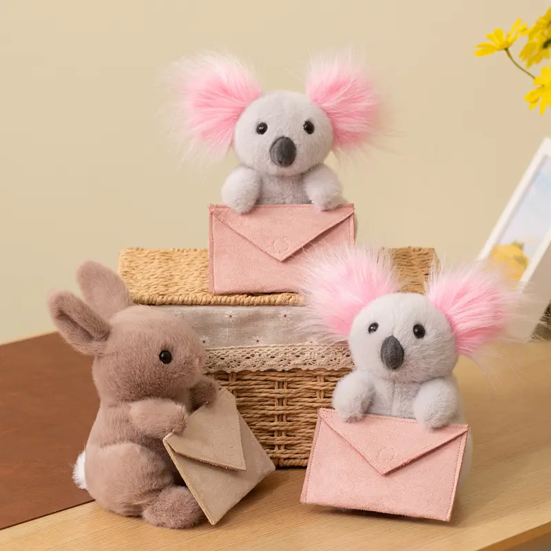 Cute Desk Buddy Plush Animal with Envelope, 2 Styles - Koala/Rabbit, 14-20cm, Polyester Fiber Fill, Soft Plush Gift for Home Office Decor