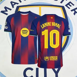 2025 2026 Home Red Blue Yamal 10 Short Sleeve Soccer Jersey