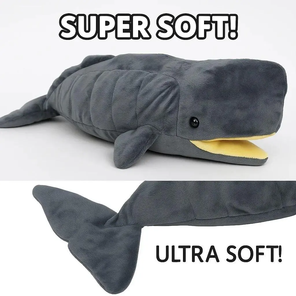 Realistic Sperm Whale Plush Stuffed Animal Toy, Gift for Kids