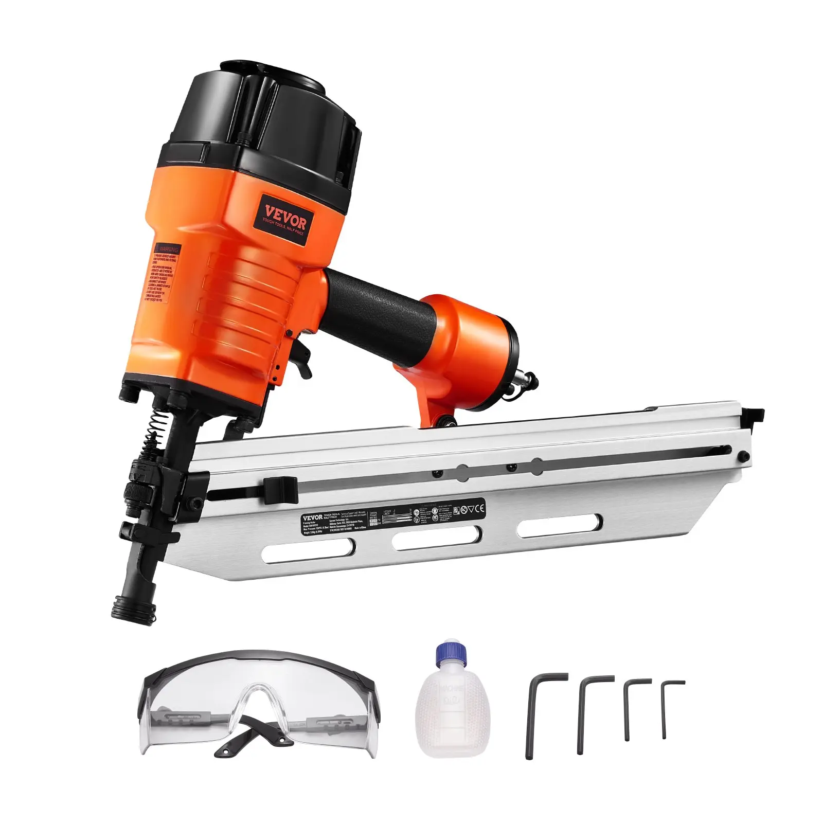 VEVOR Framing Nailer, 80-120PSI Air Nail Gun, 2 to 3-1/2 21 Degree Full Round Head Pneumatic Framing Nailer with Tool-Less Depth Adjustment Dual Trigger Modes, Ideal for Framing Decking Flooring