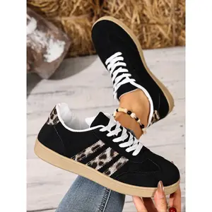 Women's Leopard Lace-Up, Breathable Comfort Walking & Training Shoes, Multifunctional Retro Style, Ideal for Gym & Outdoor Activities, Leopard Print Sneakers