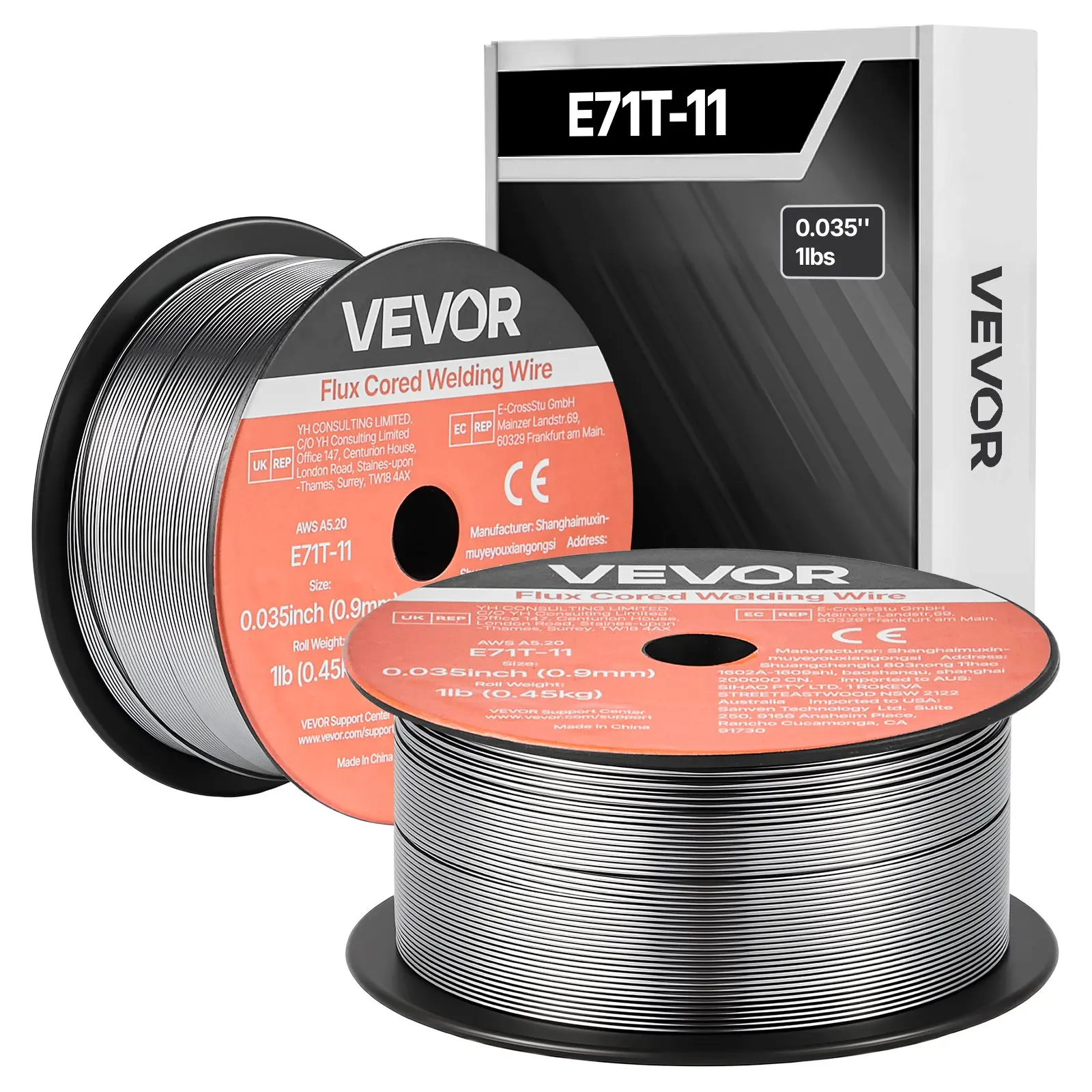 【Summerfinds】VEVOR Gasless Self-Shielded Flux Core MIG Welding Wire, E71T-11 0.035 in 1 LBS Spool, Low Spatter Mild Steel Wire for All Position & Outdoor Arc Welding (2-Pack Rolls)