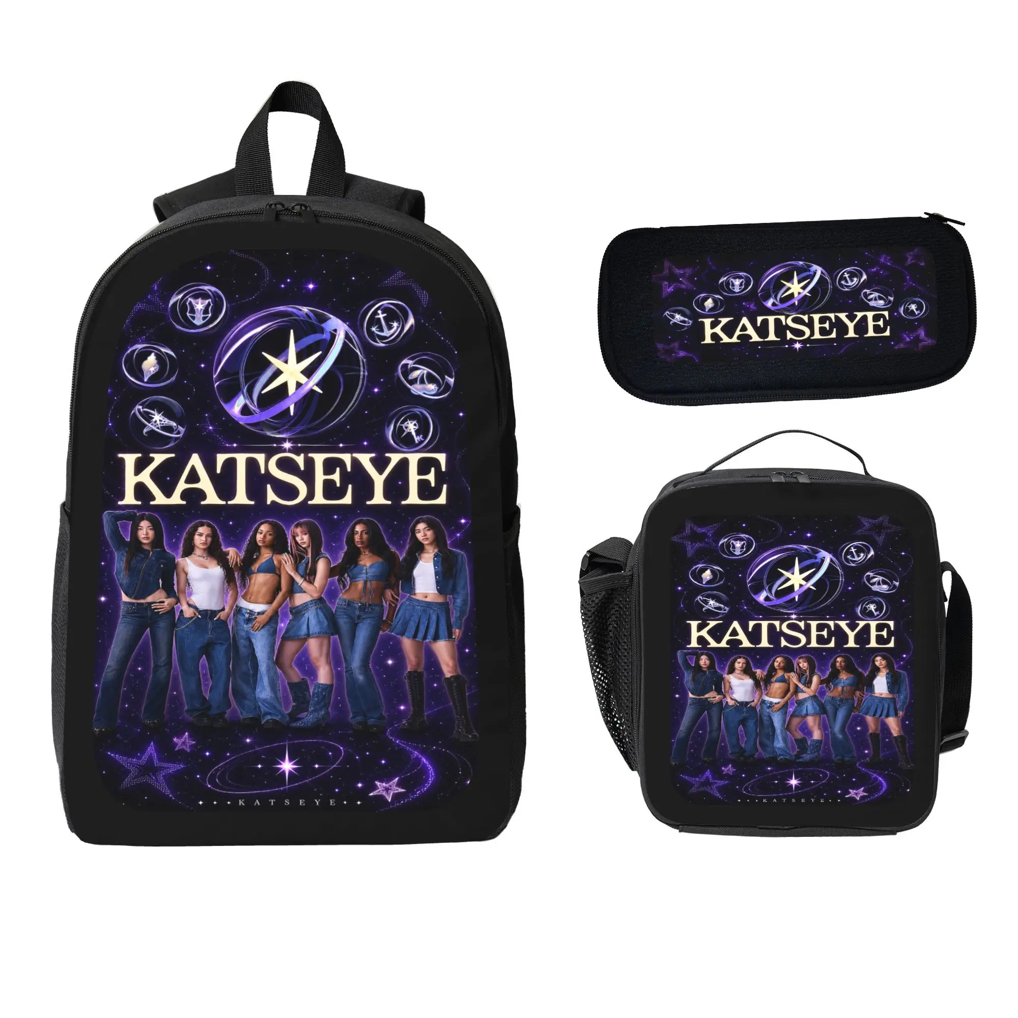 KATSEYE 3PCS Backpack Set for Teens - Large Capacity Pink Organizer School Bag with Lunch Box & Pencil Case, Adjustable Lightweight Travel Daypack, Back to School Haul Gift, Viral Teenfashion Item