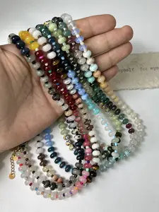 Women's Natural Stone Beaded Necklace Boho Style Handmade Casual Jewelry for Daily Wear & Beach Vacation Accessories