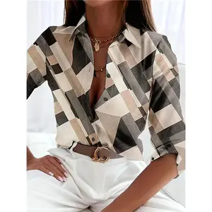 Plaid Pattern Front Button Shirt, Casual Long Sleeve Turn-down Collar Shirt, Women's Clothing