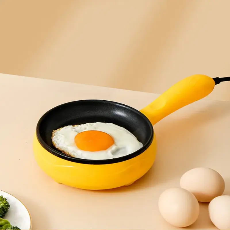 CNCEST Compact Corded Non-Stick Mini Electric Skillet Cooking Pot - 450W Stainless Steel Portable Cooking Pot, 0.5kg/1.1lbs, 110V, Overheat Guard, 1* Wooden Spatula, for Breakfast Eggs, Bacon
