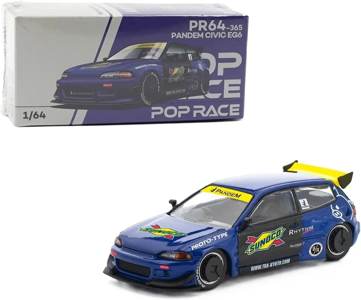 Pop Race 1:64 Honda Civic (EG6) PANDEM Blue Alloy Diecast Metal Scale Model Car, Limited Ed. PR640365