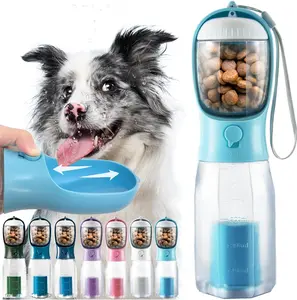 Portable Dog Water Bottle, 3-In-1 Travel Bowl with Food Container & Poop Bag Holder