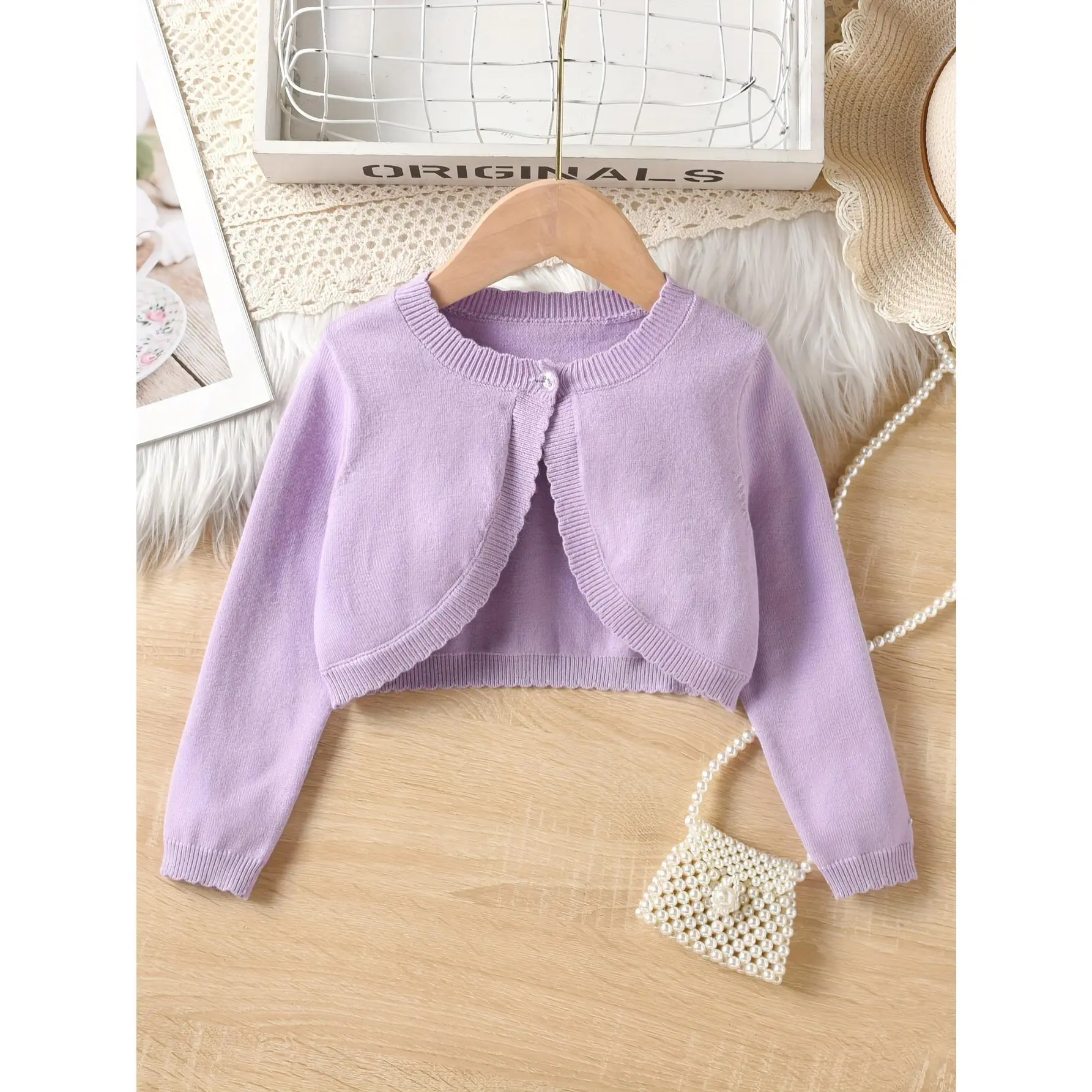 Girls' Cardigan for Spring And Autumn, a Knitted Shawl for Young Children, Suitable for Older Kids, Solid Color Versatile Short Jacket.