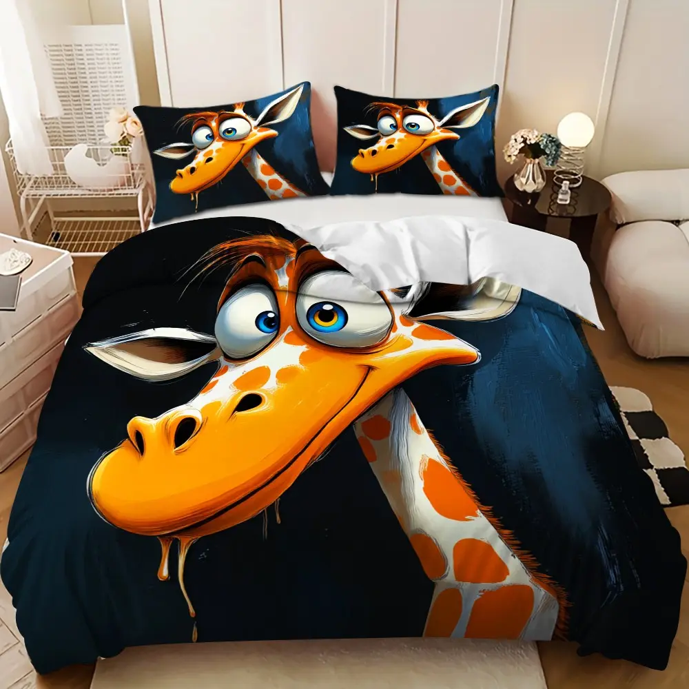 3-piece bedding set - Orange and white spotted giraffe cartoon design down comforter set (1 duvet cover + 2 pillowcases, filling not included). A perfect gift for family and friends, soft and comfortable, suitable for family bedrooms and guest rooms.