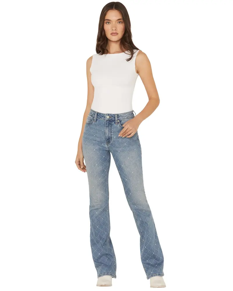 Shyanne Women's Luna Embellished High Rise Flare Stretch Denim Jeans - Swsp25j12-Mdw