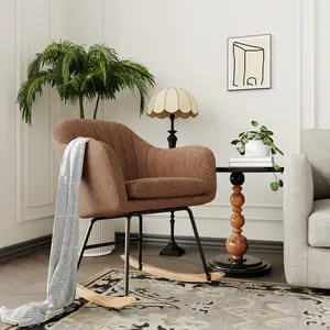 Nursery Rocking Chair, Upholstered Chenille Glider Rocker Chair, Modern Armchair w/ Wood Legs, Indoor Comfy Accent Chair & Nursing Chair, Holds Up to 350 lbs for Living Room, Bedroom