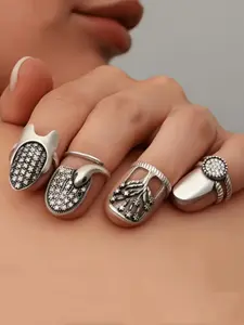 4pcs Bohemian Vintage Nail Rings, Adjustable Opening, One Size, Daily Wear, Parties, Valentine's Gifts, Elegant Nail Decorations