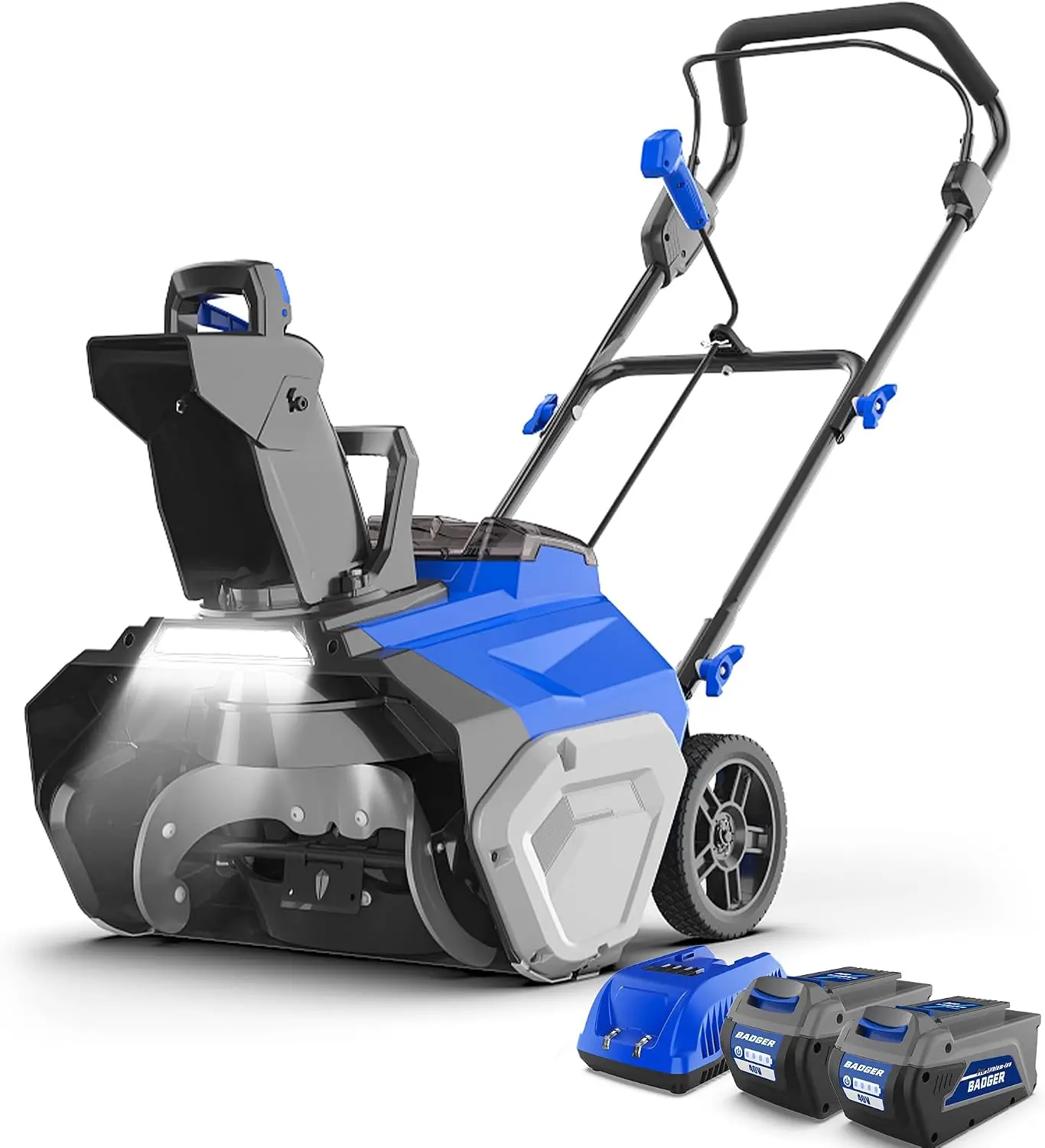 40V 20-Inch Brushless Cordless Electric Snow Blower| 20-in width, 10-in intake and up to 26-ft throw; brushless single-stage power, two 4.0Ah batteries and fast charger.