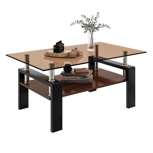 Bellemave  Rectangle Coffee Table, Tempered Glass Tabletop with MDF Layer, Modern Table for Living Room